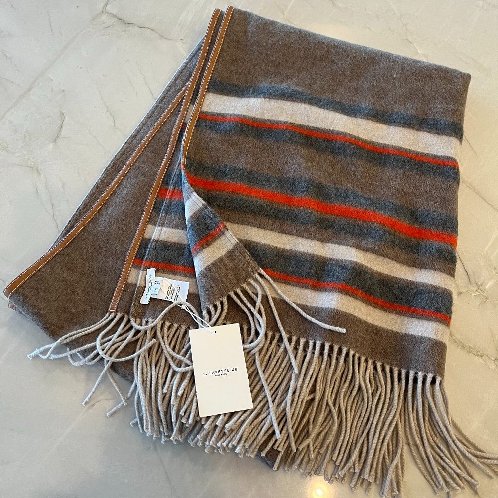 NWT LAFAYETTE 148 Stripe Double Face Wool & Cashmere Scarf